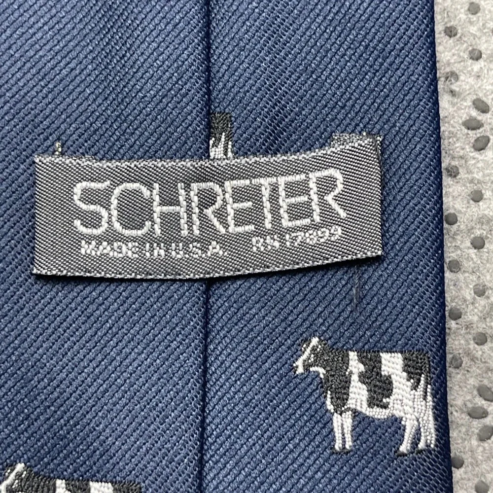 Schreter Mens Navy Holstein Cow Embroidered Novelty Tie Pennsylvania Made USA